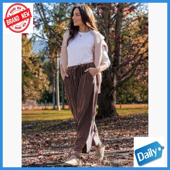 Corduroy Harem Pants Elastic Waist Wide Leg Loose Fit Casual Trousers - Picture 3 of 7